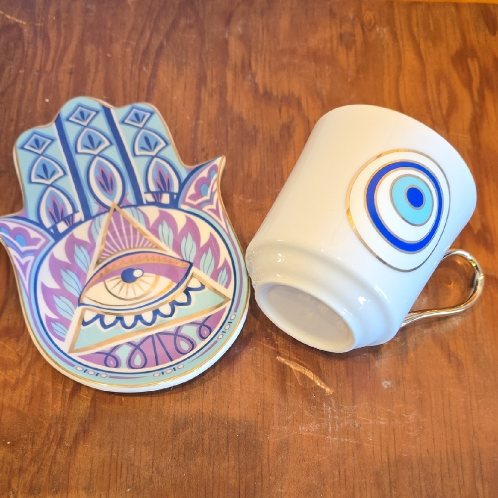 Brand New! Evil Eye & Hamsa Hand Cup & Saucer